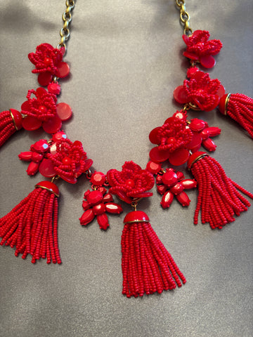 J. Crew Vintage Red Floral Statement Necklace