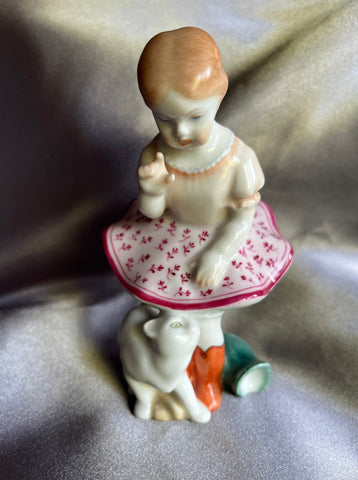 Vintage Herend Porcelain Girl with Cat