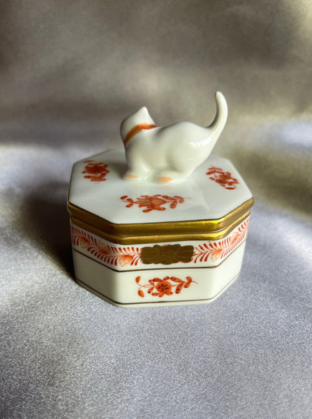 Herend Cat Porcelain Trinket Box