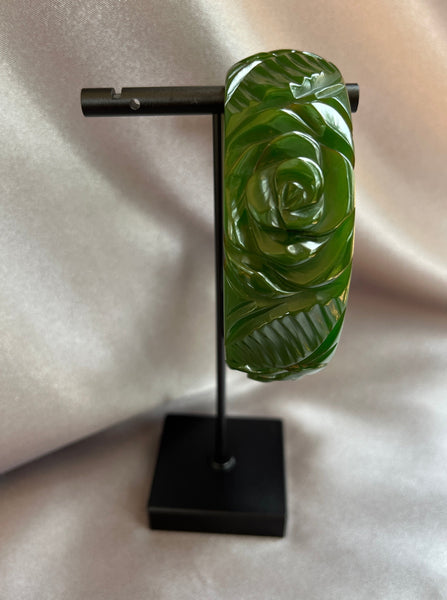 Green Carved Rose Bakelite Bracelet