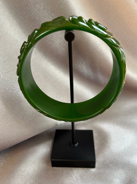 Green Carved Rose Bakelite Bracelet