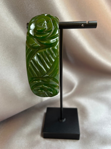 Green Carved Rose Bakelite Bracelet