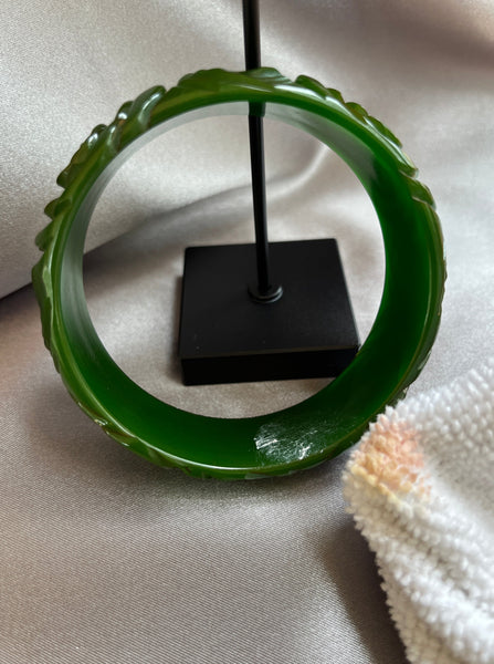 Green Carved Rose Bakelite Bracelet