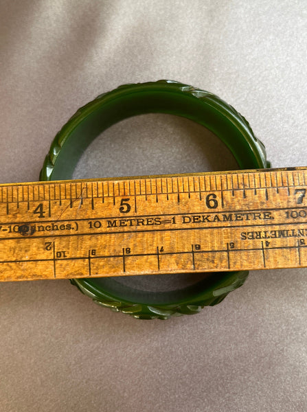 Green Carved Rose Bakelite Bracelet