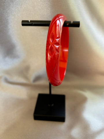 Thin Red Carved Bakelite Bracelet