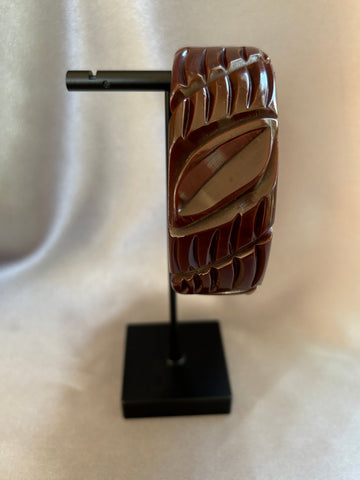 Thick Brown Leaf Carved Bakelite Bracelet