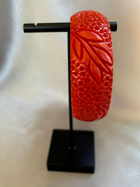 Thick Red Carved Bakelite Bracelet