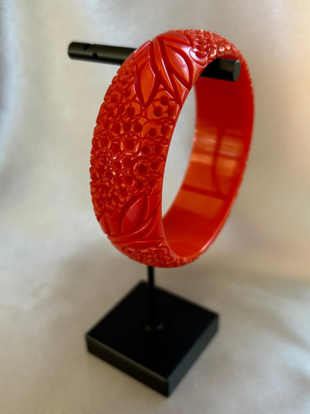 Thick Red Carved Bakelite Bracelet