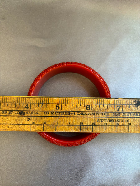 Thick Red Carved Bakelite Bracelet