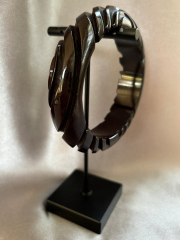 Very Dark Brown Carved Bakelite Bracelet