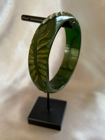 Deep Green Carved Bakelite Bracelet