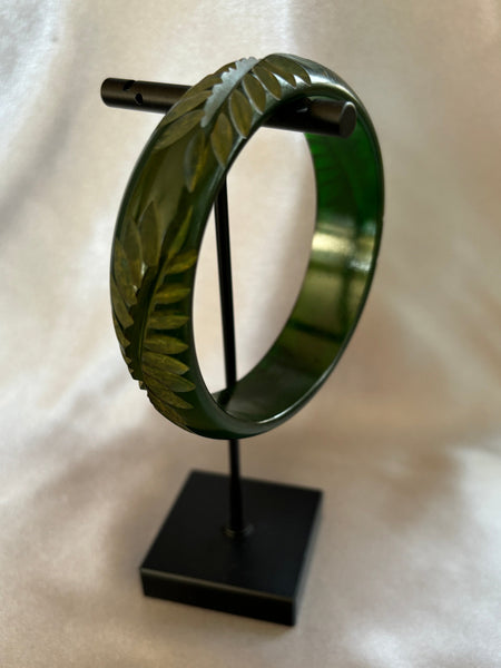 Deep Green Carved Bakelite Bracelet