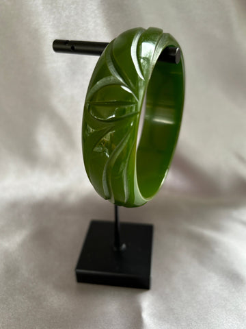 Dark Green Carved Bakelite Bracelet