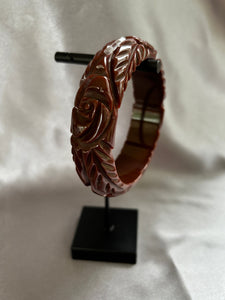 Dark Brown Carved Rose Bakelite Bracelet