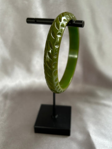 Thin Green Carved Bakelite Bracelet