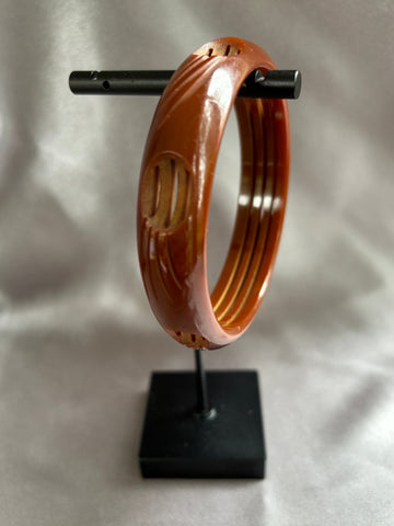 Thin Chocolate Brown Carved Bakelite Bracelet