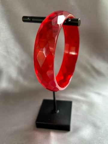 Diamond Carved Cherry Red Prystal Bakelite Bracelet