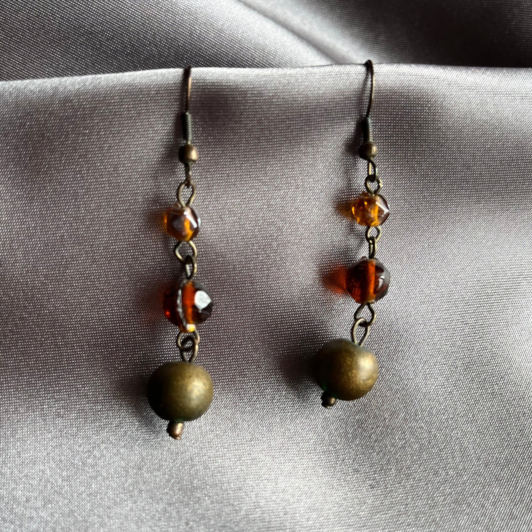 Brown and Gold Drop Earrings