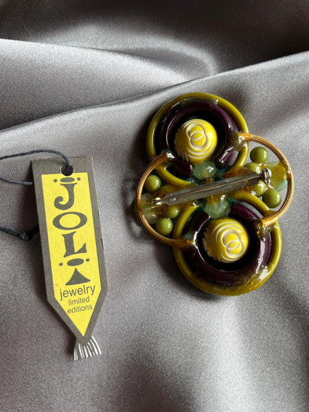 Joli Jewelry Brown, Yellow, Green Pin with tag back side