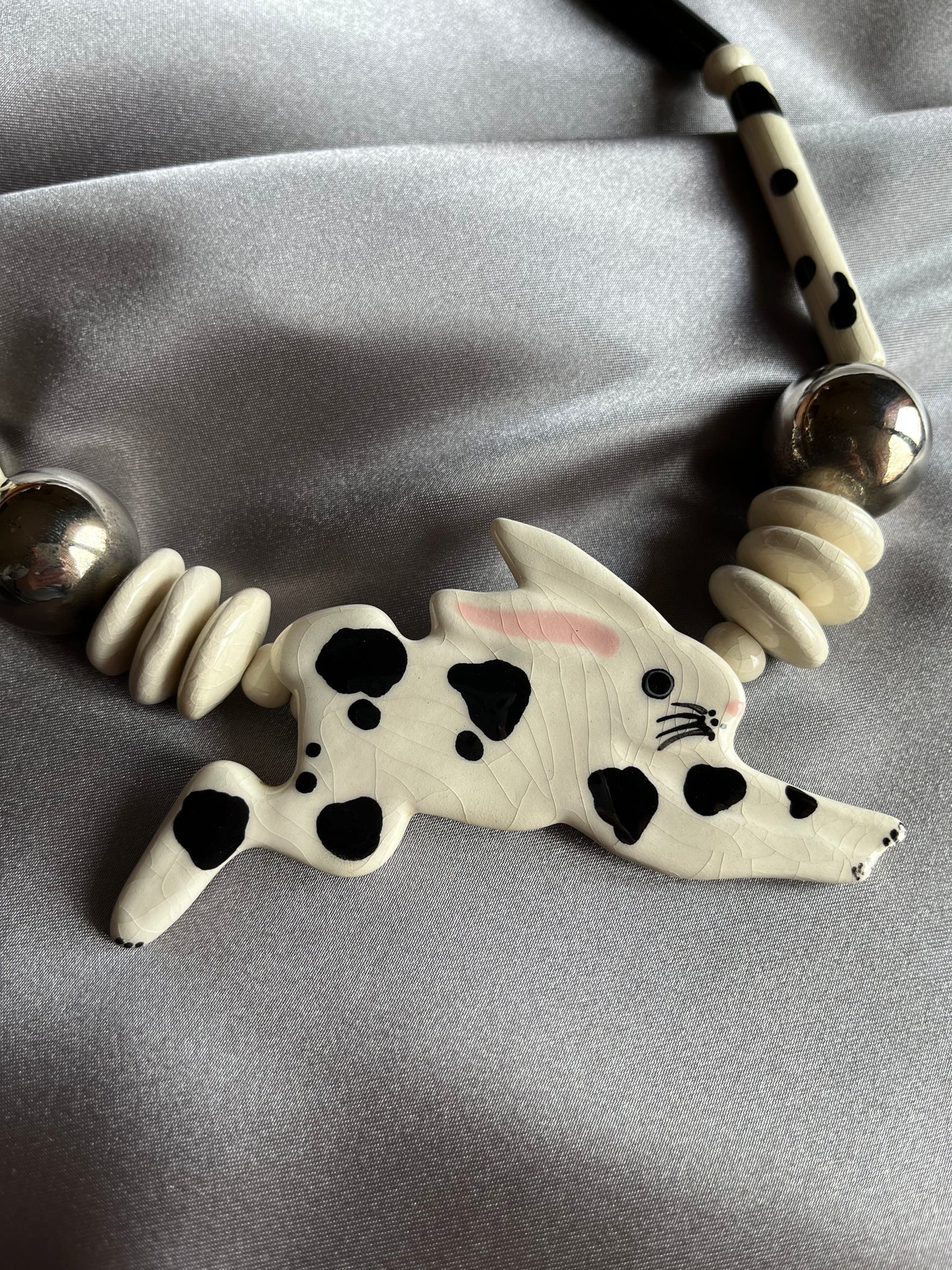 Ruby Z Black and White Bunny Ceramic Necklace
