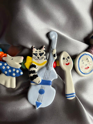 Ruby Z Cat and the Fiddle and the Dish Ran Away with the Spoon Ceramic Necklace