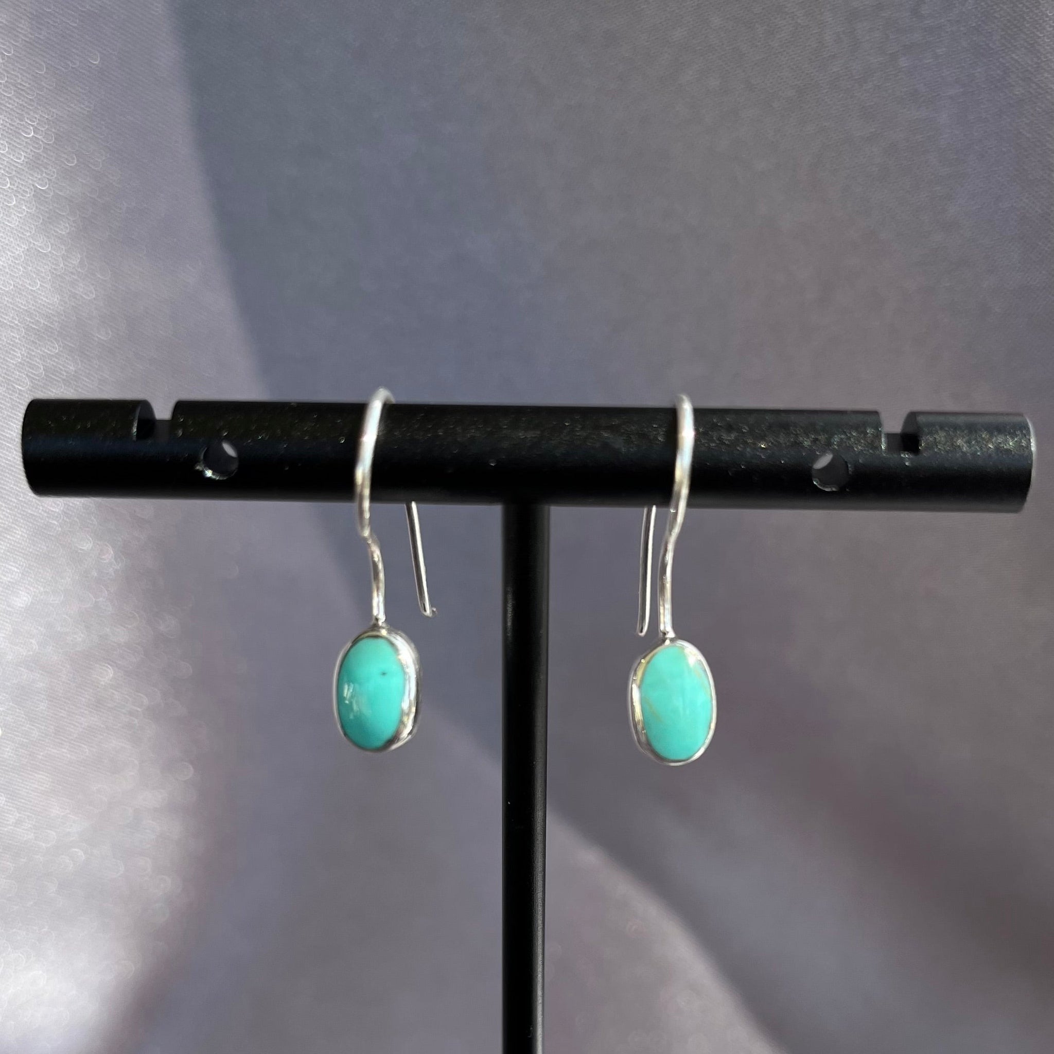 Sterling Silver Oval Synthetic Turquoise Dangle Earrings