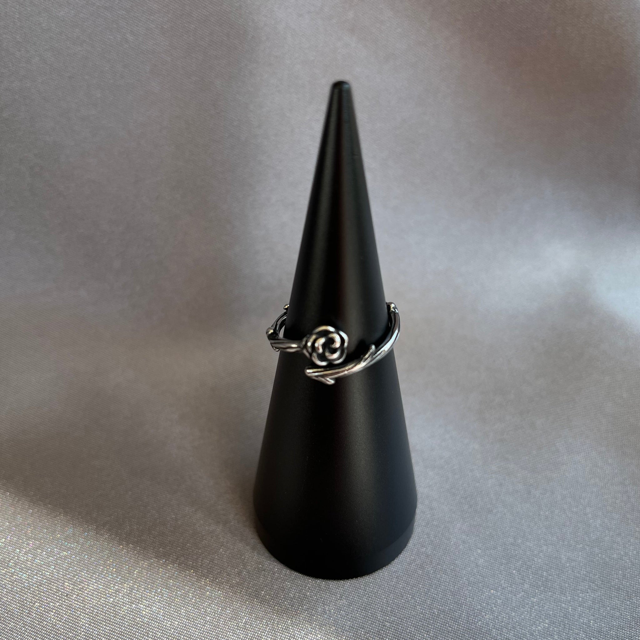 Stainless Steel Rose with Thorny Vine Ring
