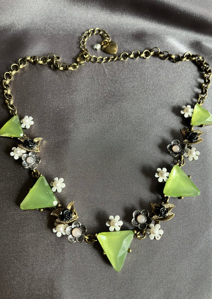 Betsey Johnson green glass triangle necklace