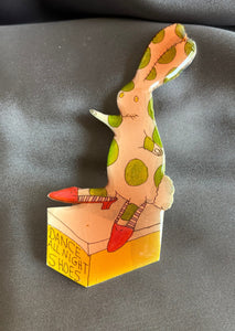 Bunny on box with red dance all night shoes pin