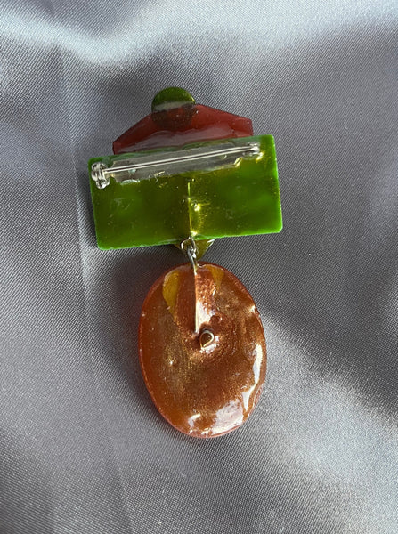 Joli Jewelry Brown & Green Oval Dangling Pin