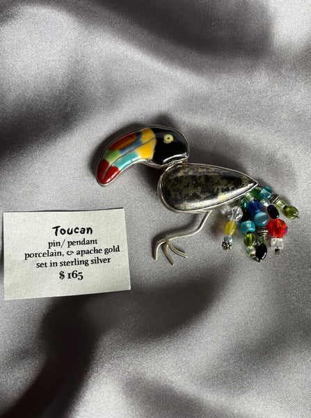 Toucan Pin Pendant Sterling Silver Necklace